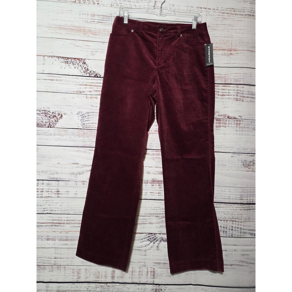 Rafaella Womens Burgundy Faux Suede Stretch Straight Leg Pants Size 8 NWT